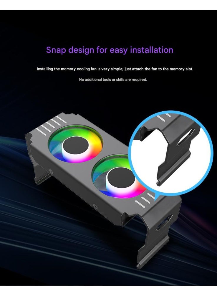 LUCKIER D50 RAM Cooler with Dual 50mm PWM Fans (1000-3500 RPM, 13.5 CFM), Hydraulic Bearing, 5V 3-Pin ARGB Sync for DDR4/DDR5 Memory - Black - Image 5