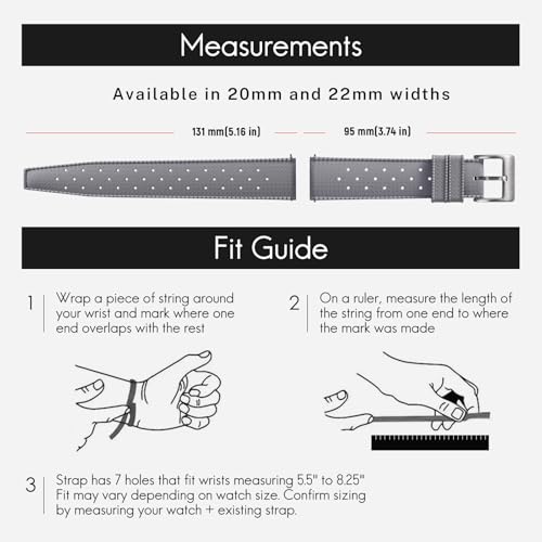 TACTICAL FROG FKM Rubber Watch Strap Fast-Release Tropical Fluororubber 20 mm 22 mm Rubber Watch Band, Soft Breathable Universal Replacement for Men Women Stainless Steel Buckle (Grey, 20mm) - Image 5