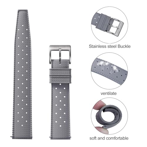 TACTICAL FROG FKM Rubber Watch Strap Fast-Release Tropical Fluororubber 20 mm 22 mm Rubber Watch Band, Soft Breathable Universal Replacement for Men Women Stainless Steel Buckle (Grey, 20mm) - Image 3