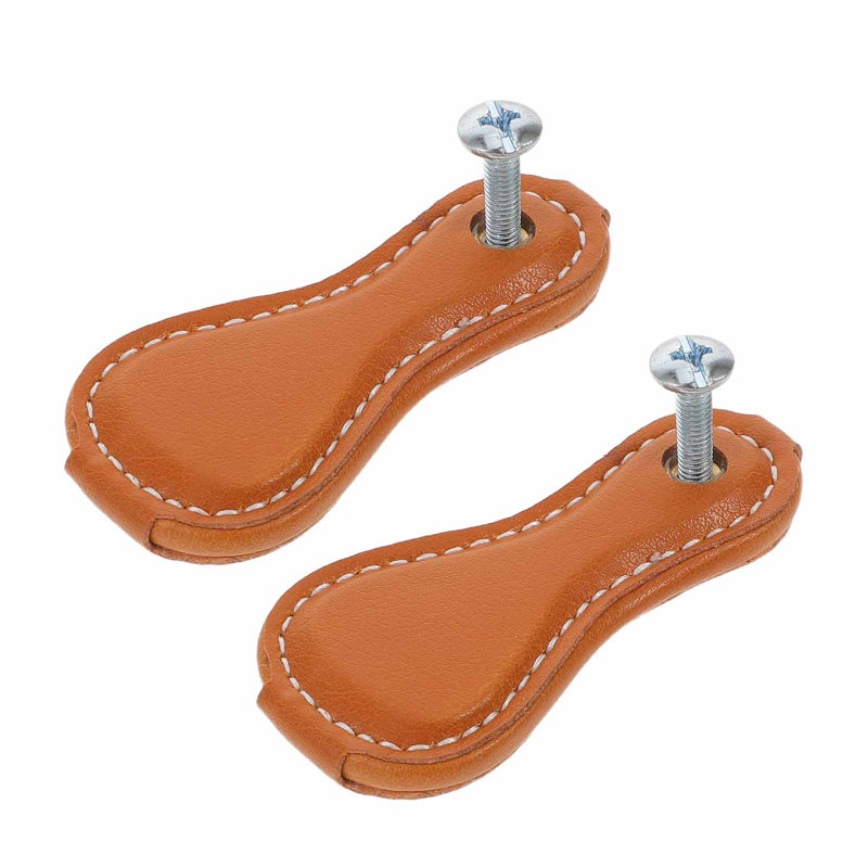 2pcs Pu Leather Drawer Pulls - Vintage Single Hole Cabinet Handle - Retro Handmade Furniture Handles For Dressers Closets Wardrobes Bathroom - Image 1