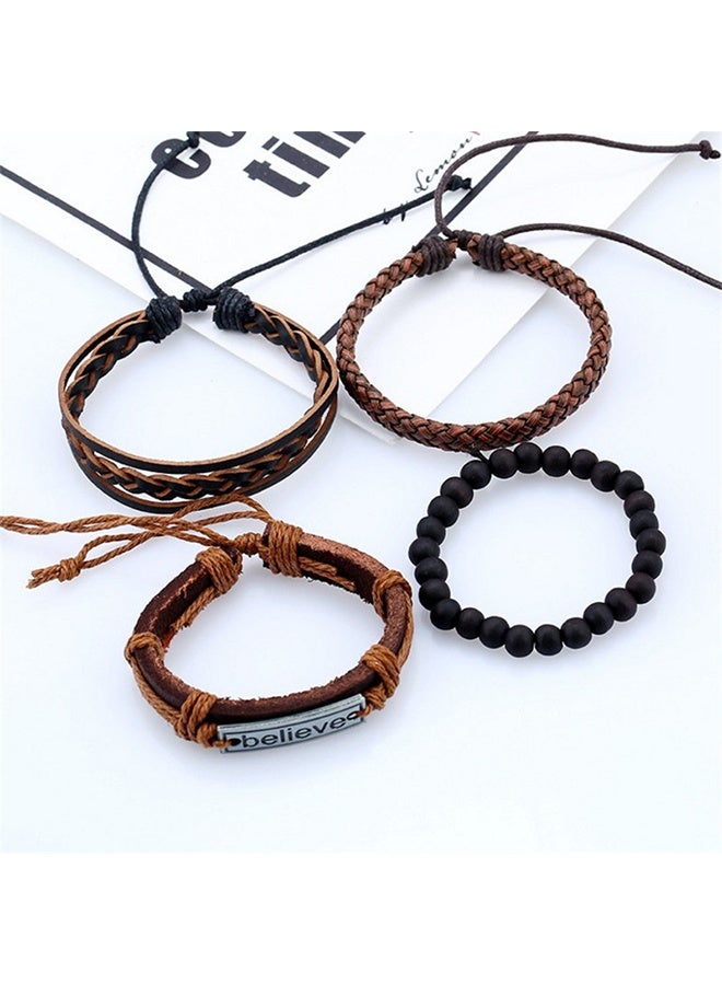 KANGLI Fashion Mens Leather Bracelet,Multi-Layer Braided - Image 3