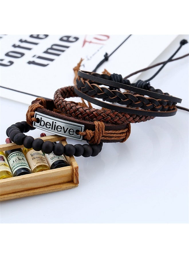 KANGLI Fashion Mens Leather Bracelet,Multi-Layer Braided - Image 4