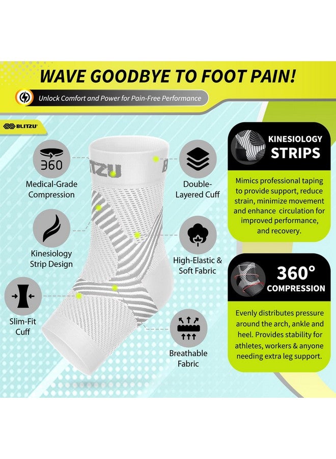 BLITZU BLITZU Compression Socks for Plantar Fasciitis, Achilles Tendonitis Relief. Ankle Compression Sleeve for Heel Spurs, Foot Swelling, Fatigue & Sprain. Arch Support Brace for Sports, Gym White S-M - Image 4