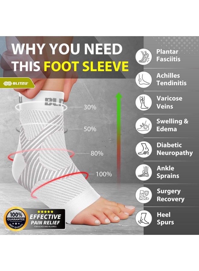 BLITZU BLITZU Compression Socks for Plantar Fasciitis, Achilles Tendonitis Relief. Ankle Compression Sleeve for Heel Spurs, Foot Swelling, Fatigue & Sprain. Arch Support Brace for Sports, Gym White S-M - Image 2