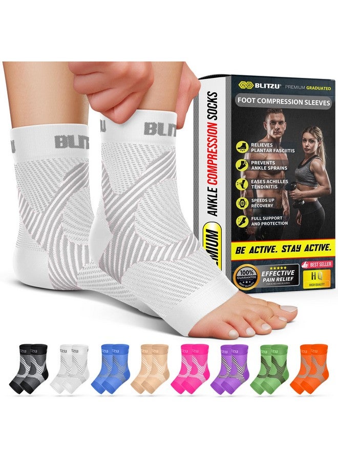BLITZU BLITZU Compression Socks for Plantar Fasciitis, Achilles Tendonitis Relief. Ankle Compression Sleeve for Heel Spurs, Foot Swelling, Fatigue & Sprain. Arch Support Brace for Sports, Gym White S-M - Image 1