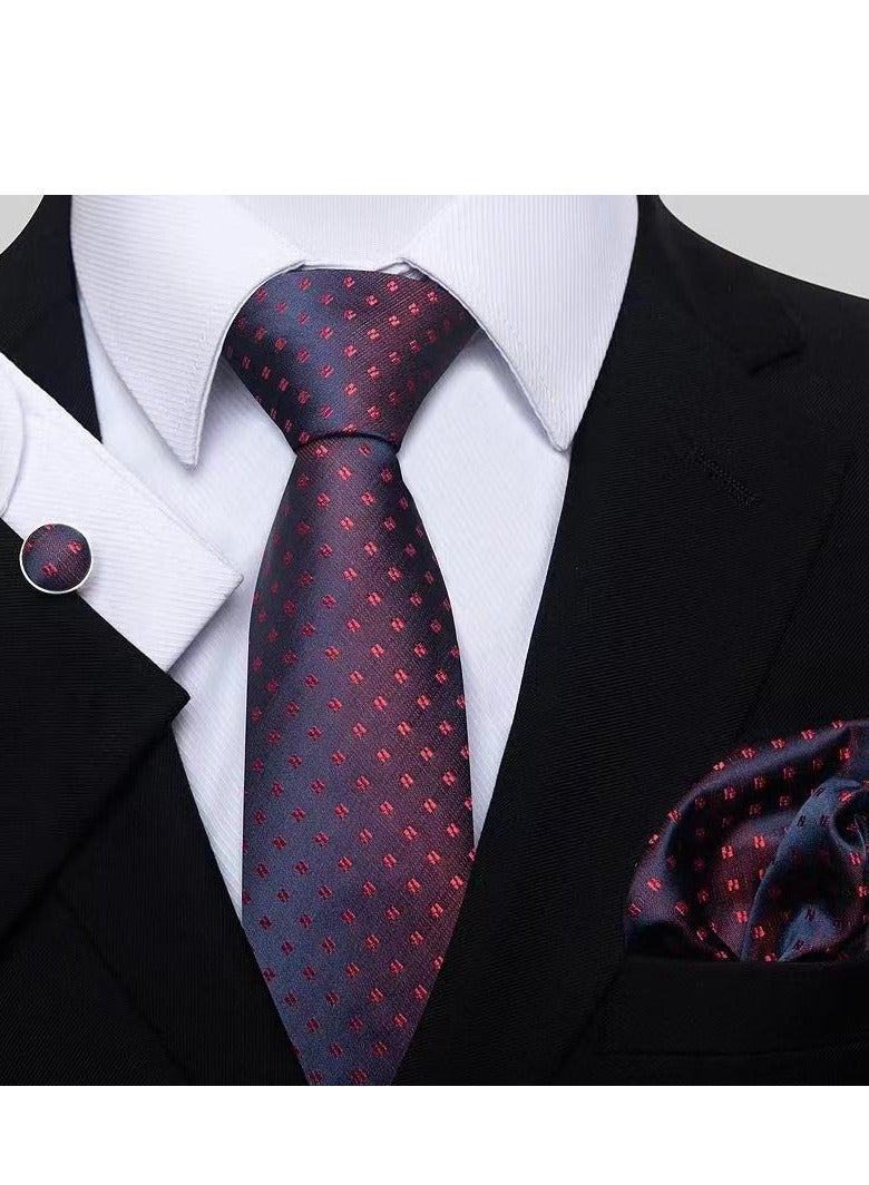 LYNLYN Tie Pocket Square Cufflinks Set Wedding Plain Ties Extra Long Necktie for Men Silk Pinstriped Pocket Square Cufflink Wedding Business Formal - Image 2