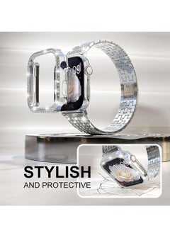 KASTWAVE Band Compatible for Apple Watch 38mm Series 3/2/1, Diamond Rhinestone Case, Women Bling Band Stainless Steel Metal Bracelet, Clasp Replacement Bands for iWatch, Silver, 38mm  - Image 3