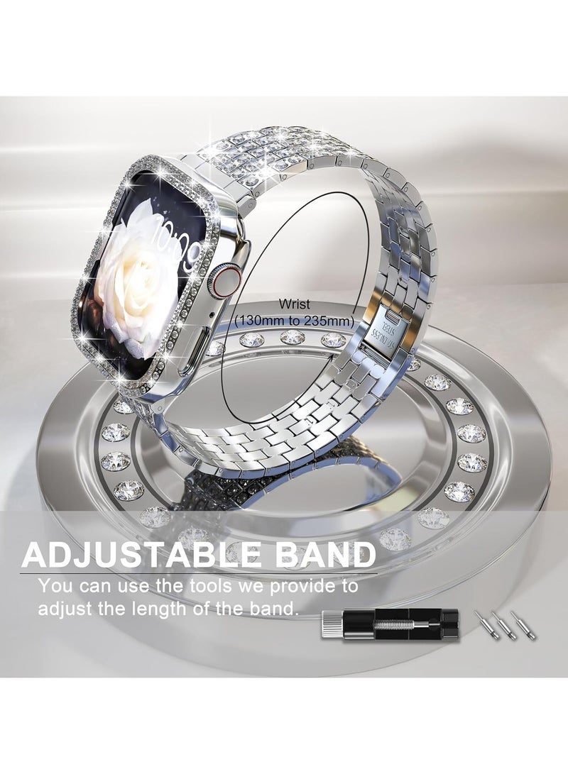 KASTWAVE Band Compatible for Apple Watch 38mm Series 3/2/1, Diamond Rhinestone Case, Women Bling Band Stainless Steel Metal Bracelet, Clasp Replacement Bands for iWatch, Silver, 38mm - Image 2
