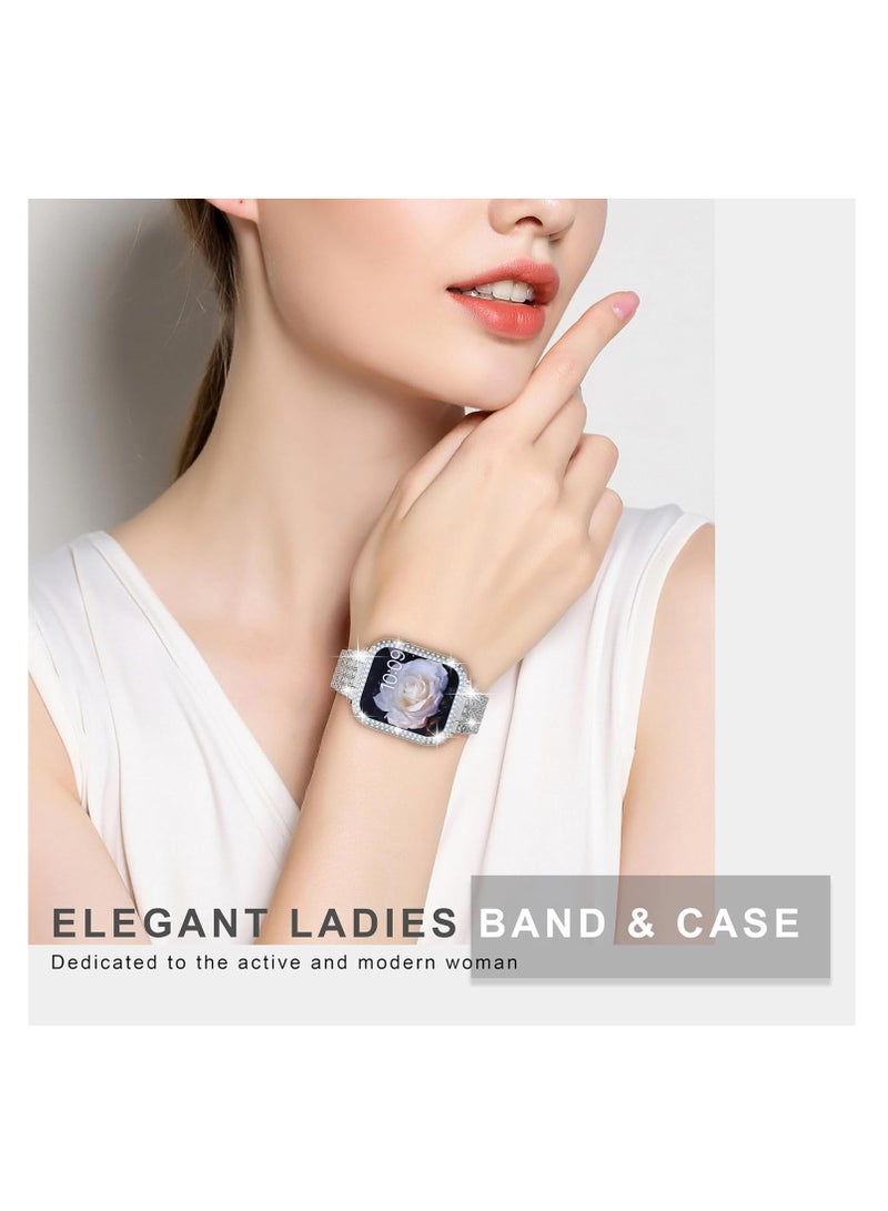 KASTWAVE Band Compatible for Apple Watch 38mm Series 3/2/1, Diamond Rhinestone Case, Women Bling Band Stainless Steel Metal Bracelet, Clasp Replacement Bands for iWatch, Silver, 38mm - Image 4