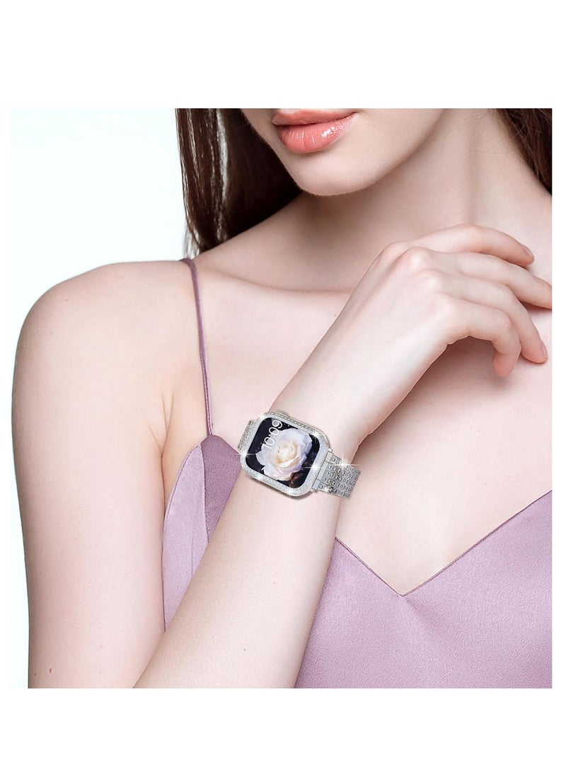 KASTWAVE Band Compatible for Apple Watch 38mm Series 3/2/1, Diamond Rhinestone Case, Women Bling Band Stainless Steel Metal Bracelet, Clasp Replacement Bands for iWatch, Silver, 38mm - Image 5