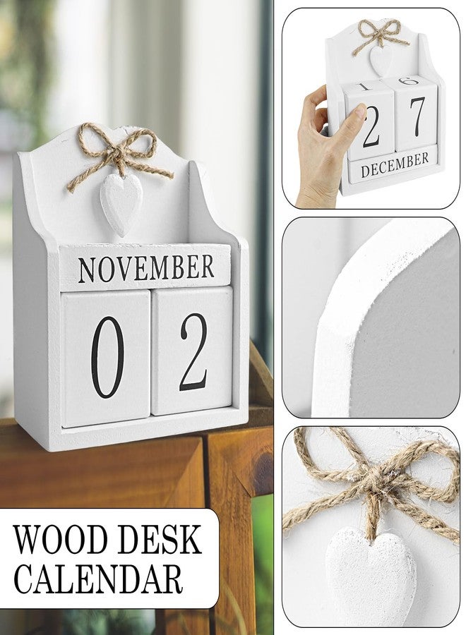 LCJAOF Rustic Wooden Desk Calendar - Adjustable Cube Design, 5.7x5.9in - Elegant Home and Office Decor, Perfect for Planners&Photography Props (White) - Image 3