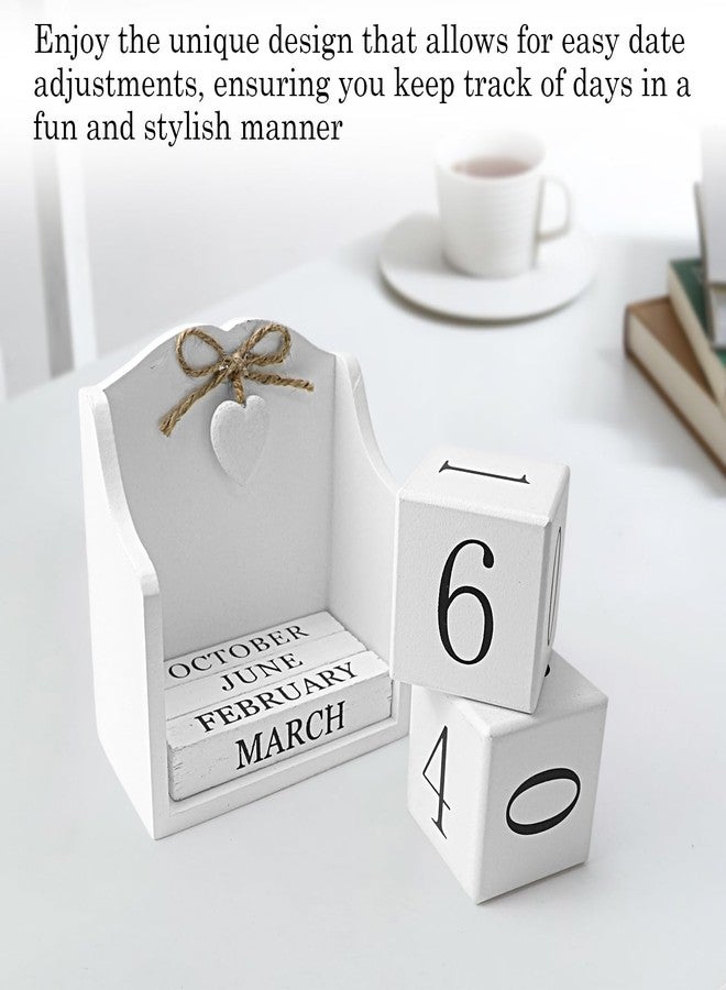 LCJAOF Rustic Wooden Desk Calendar - Adjustable Cube Design, 5.7x5.9in - Elegant Home and Office Decor, Perfect for Planners&Photography Props (White) - Image 5