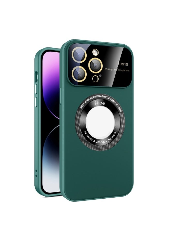Generic - Large Glass Window Magnetic Magsafe Phone Case with Lens Film For Iphone 14 Pro Max (Green) - Image 1