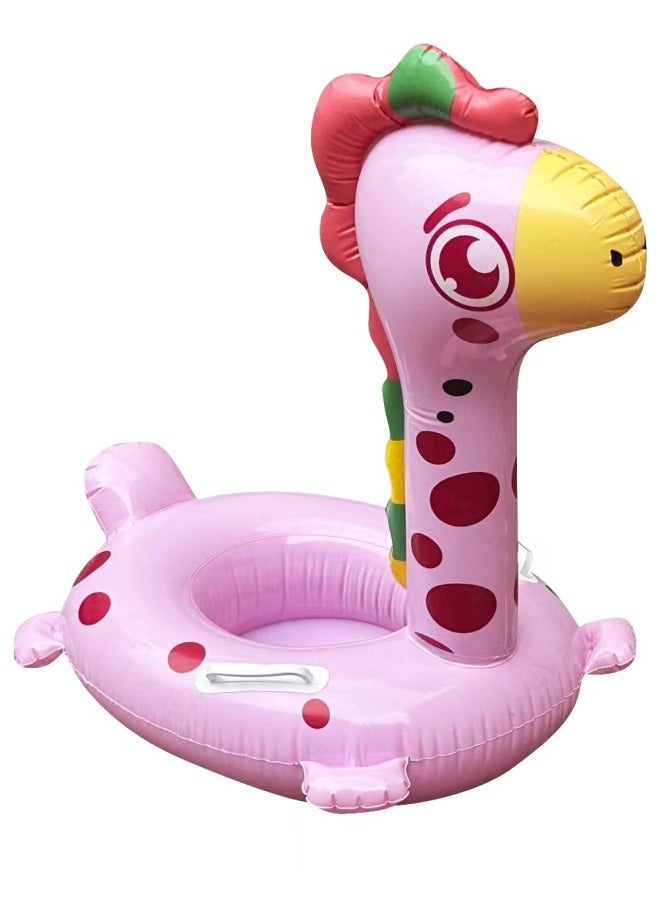 Generic Spot Water Sitting Ring Children Swimming Ring Inflatable Duck Animal Pattern Seat Seat Boat-Color:giraffe Powder - Image 1