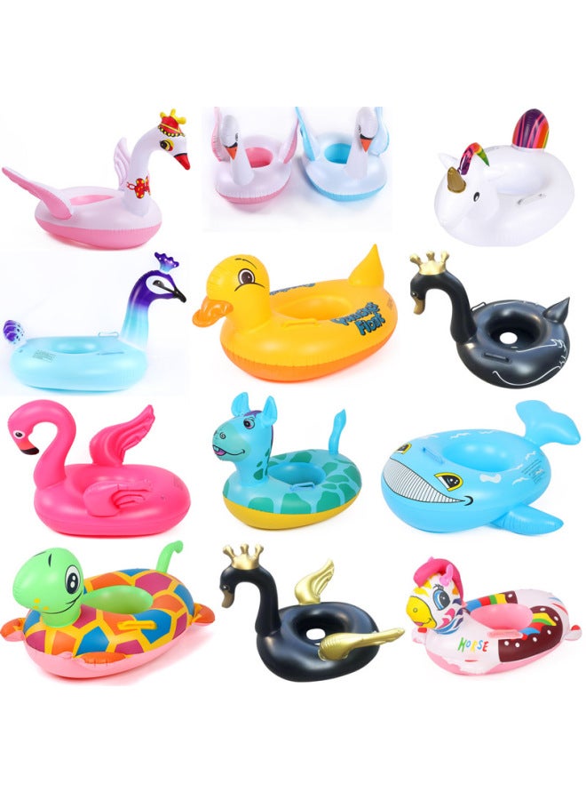 Generic Spot Water Sitting Ring Children Swimming Ring Inflatable Duck Animal Pattern Seat Seat Boat-Color:giraffe Powder - Image 2
