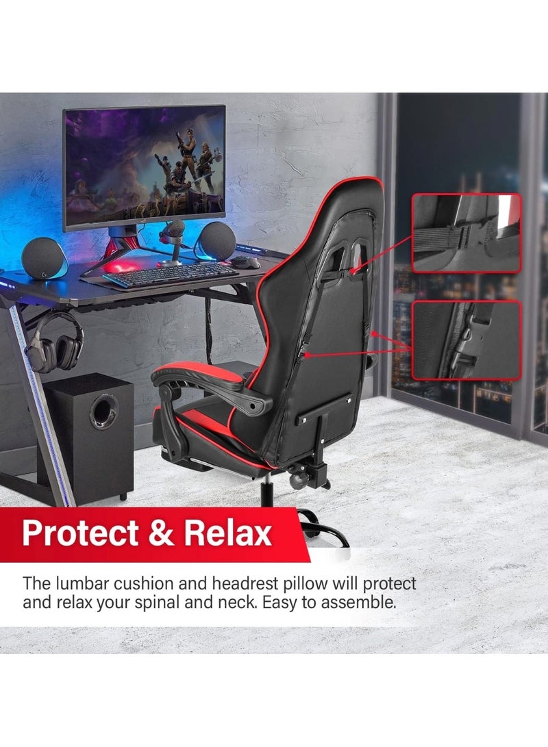 Generic Ergonomic Gaming Chair with Headrest, Armrest, and Footrest Heavy Duty Office Throne, Red  - Image 5
