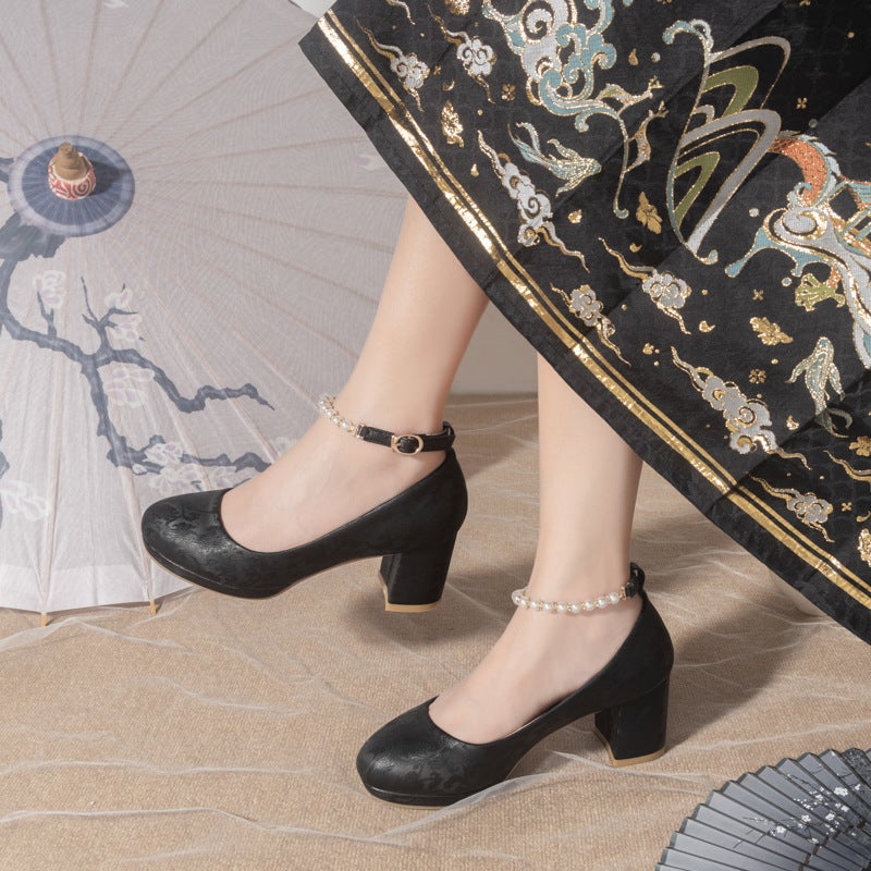 Lazada Supply Spring New High Heeled 30-43 Size Beaded Shallow Shoes For Women - Image 4