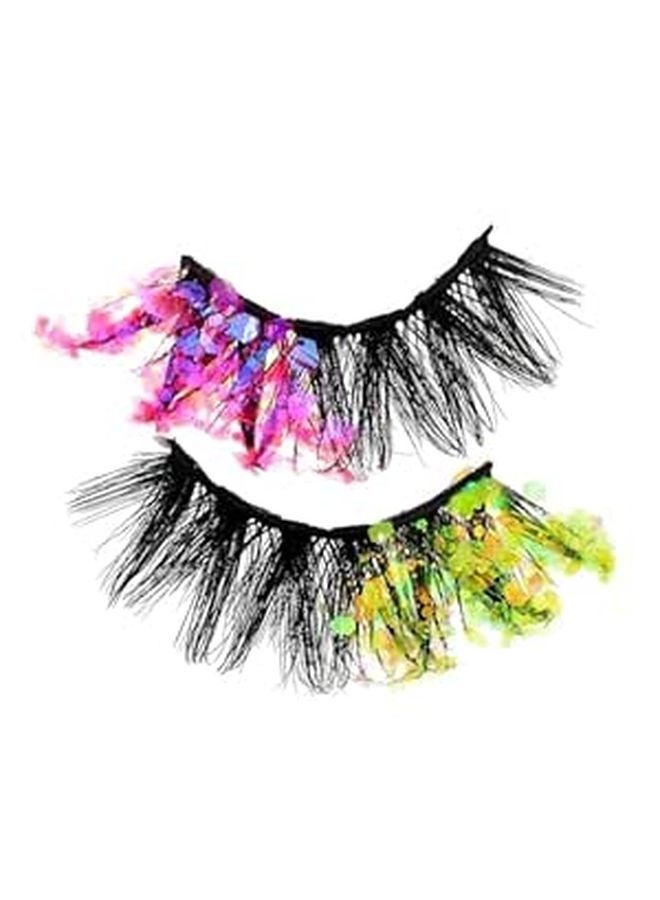 Fluorescent Glow In The Dark False Eyelashes 1 Pair Night Party Makeup Glitter Lashes - Image 1