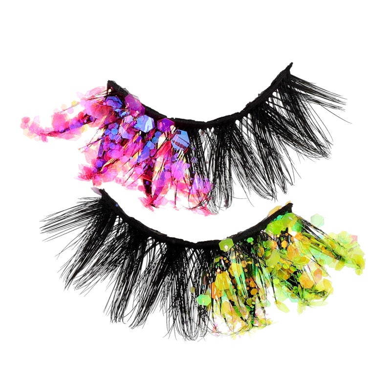Fluorescent Glow In The Dark False Eyelashes 1 Pair Night Party Makeup Glitter Lashes - Image 2