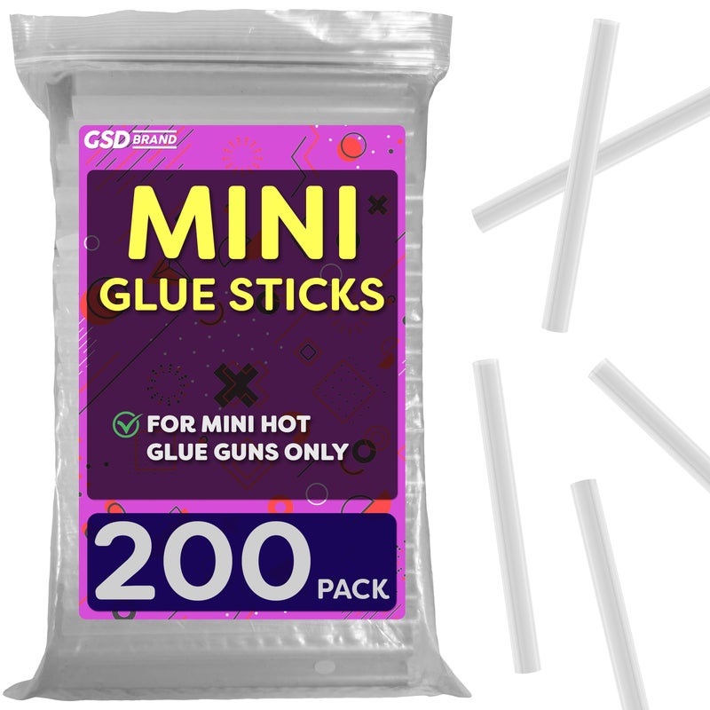 GSD Brand Mini Hot Glue Sticks for Glue Gun - 4 Inch x 0.27 Inch - Small Clear Sticks Bulk - Ideal for Craft Projects - Bonds to Wood, Glass, Metal, Paper and More - 200 Pack - Image 1