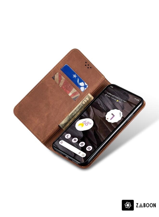 Zaboon Protective Case For Google Pixel 8 Denim Texture Casual Style Horizontal Flip Leather Case - Image 4