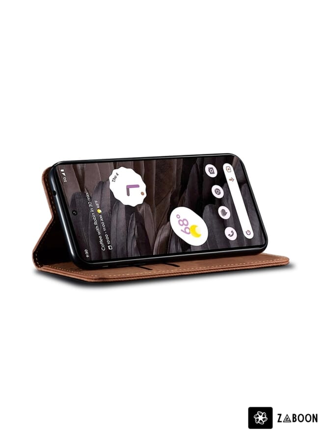 Zaboon Protective Case For Google Pixel 8 Denim Texture Casual Style Horizontal Flip Leather Case - Image 5