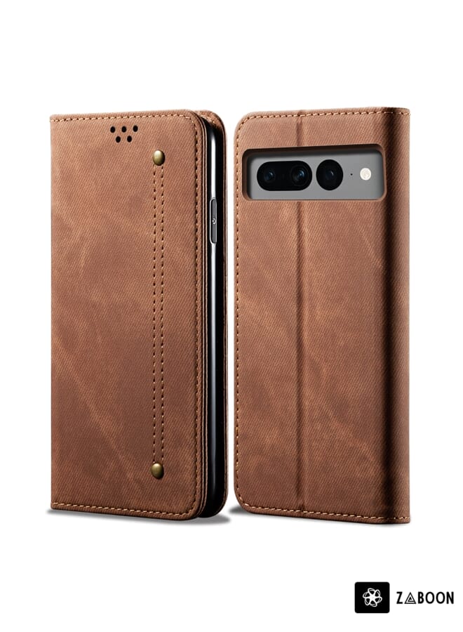 Zaboon Protective Case For Google Pixel 8 Denim Texture Casual Style Horizontal Flip Leather Case - Image 1