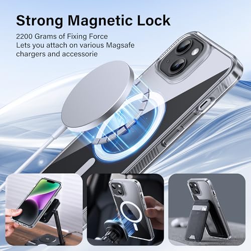 Supdeal Magnetic Clear Case for iPhone 13/14, [Compatible with MagSafe] [Non Slip Bumper & Not Yellowing] Military Grade Shockproof Transparent Silicone Phone Cover, 6.1", Transparent - Image 3