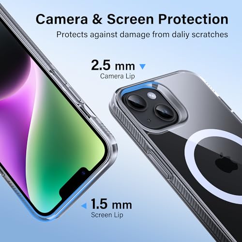 Supdeal Magnetic Clear Case for iPhone 13/14, [Compatible with MagSafe] [Non Slip Bumper & Not Yellowing] Military Grade Shockproof Transparent Silicone Phone Cover, 6.1", Transparent - Image 4