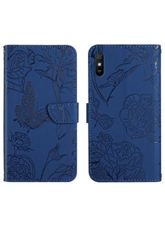 HuHa Case Cover For Xiaomi Redmi 9A Skin Feel Butterfly Peony Embossed Leather Phone Case Blue 