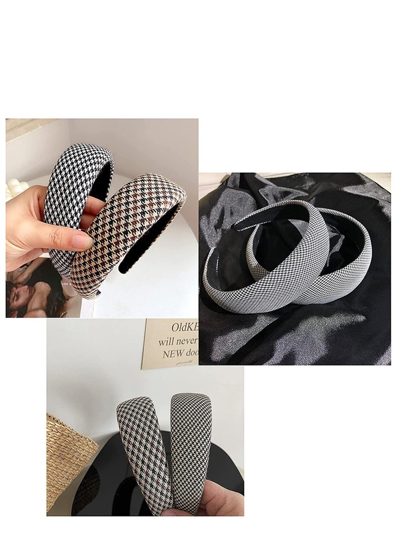 3PCS Vintage Plaid Wide Headbands for Women - Retro Comfy Non-Slip Hair Accessories, Checkerboard Style Hair Wraps for Girls - Image 3