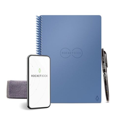 Rocketbook Core Reusable Spiral Notebook, Executive Size 6x8.8, Steel Blue - Dotted Pages, App-Connected, Erasable, Durable Cover, Ideal for School, Work, and Creative Projects