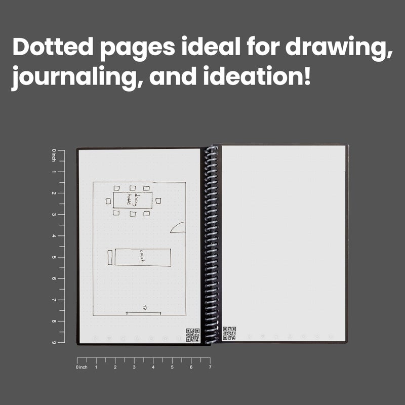 Rocketbook Core Reusable Spiral Notebook, Executive Size 6x8.8, Steel Blue - Dotted Pages, App-Connected, Erasable, Durable Cover, Ideal for School, Work, and Creative Projects