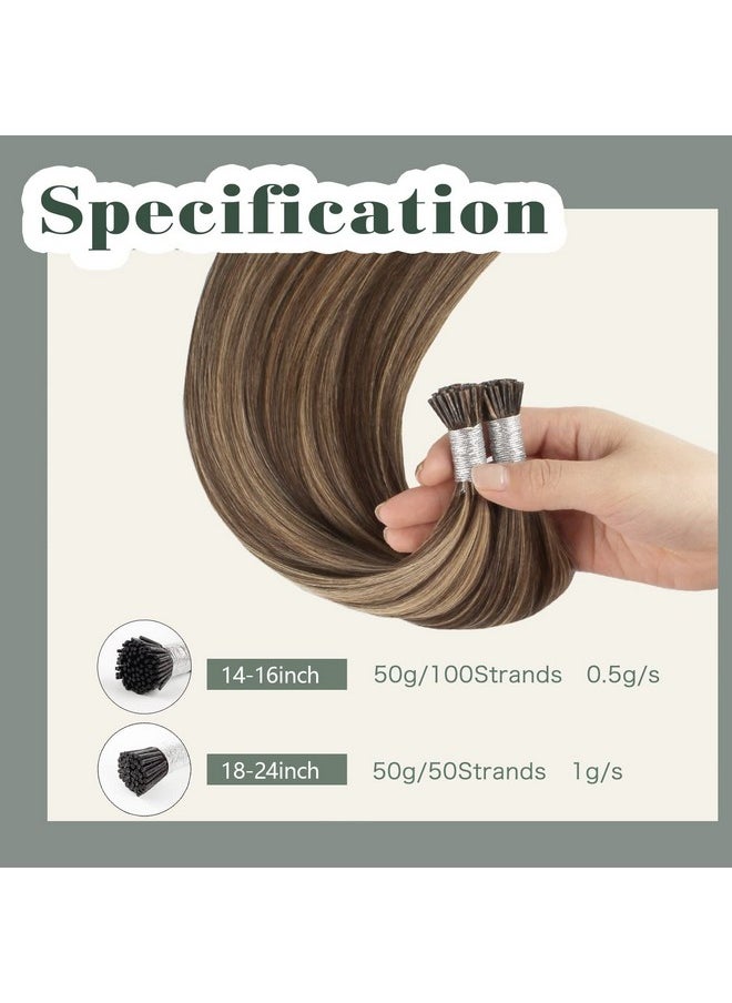 Sixstarhair - براون I نصيحة الشعر ملحقات الشعر البشري 16 بوصة Itip الشعر البشري ملحقات الشوكولاته البني أبرز الكرمل شقراء اللون 4/27 الانصهار البارد ملحقات الشعر الكيراتين الشعر ملحقات 50 جرام / حزمة - Image 1