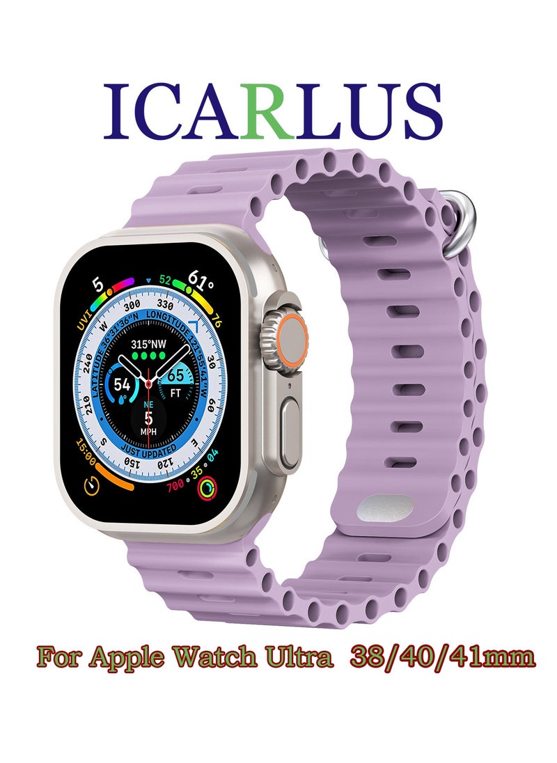 ICARLUS - Ocean Band Compatible with Apple Watch Ultra Band 41/40/38mm Men Women, Soft Silicone Sport Band Replacement Strap for Apple Watch Ultra2/Ultra iWatch Series 9 8 7 SE 6 5 4 3 2 1 Lavender Purple - Image 1