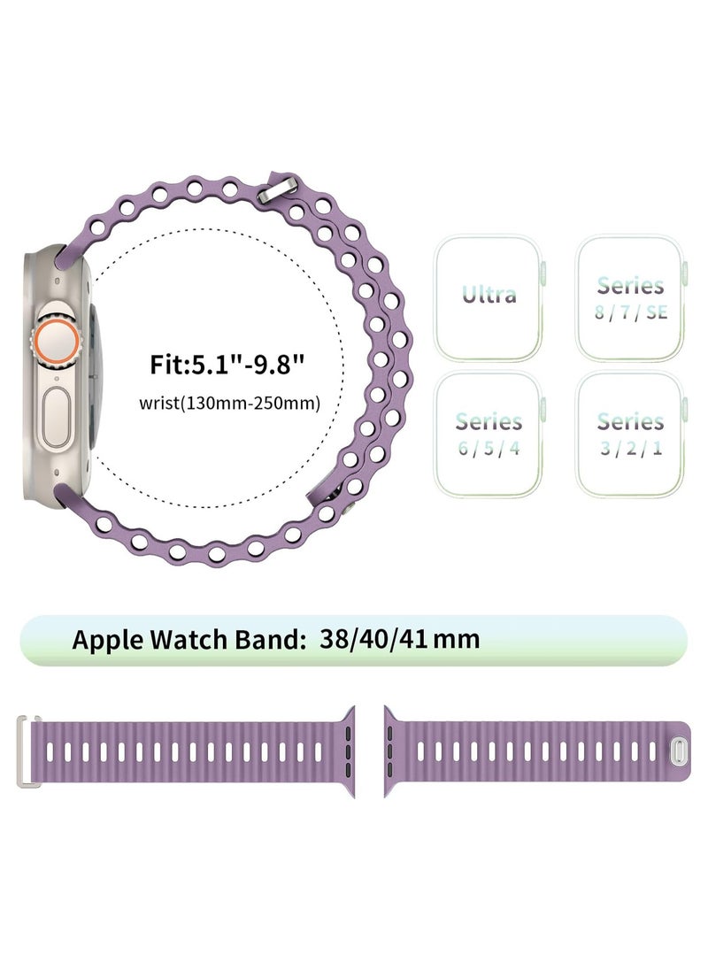 ICARLUS - Ocean Band Compatible with Apple Watch Ultra Band 41/40/38mm Men Women, Soft Silicone Sport Band Replacement Strap for Apple Watch Ultra2/Ultra iWatch Series 9 8 7 SE 6 5 4 3 2 1 Lavender Purple - Image 1