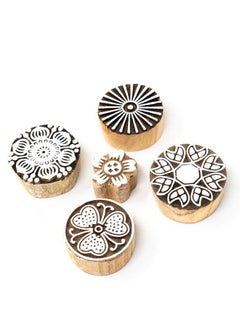 Wooden Indian Traditional Design Printing Stamps | Set Of 5 | Blocks For Printing Saree Border Dresses / Craft Card Making / Scrapbook / Clay Pottery