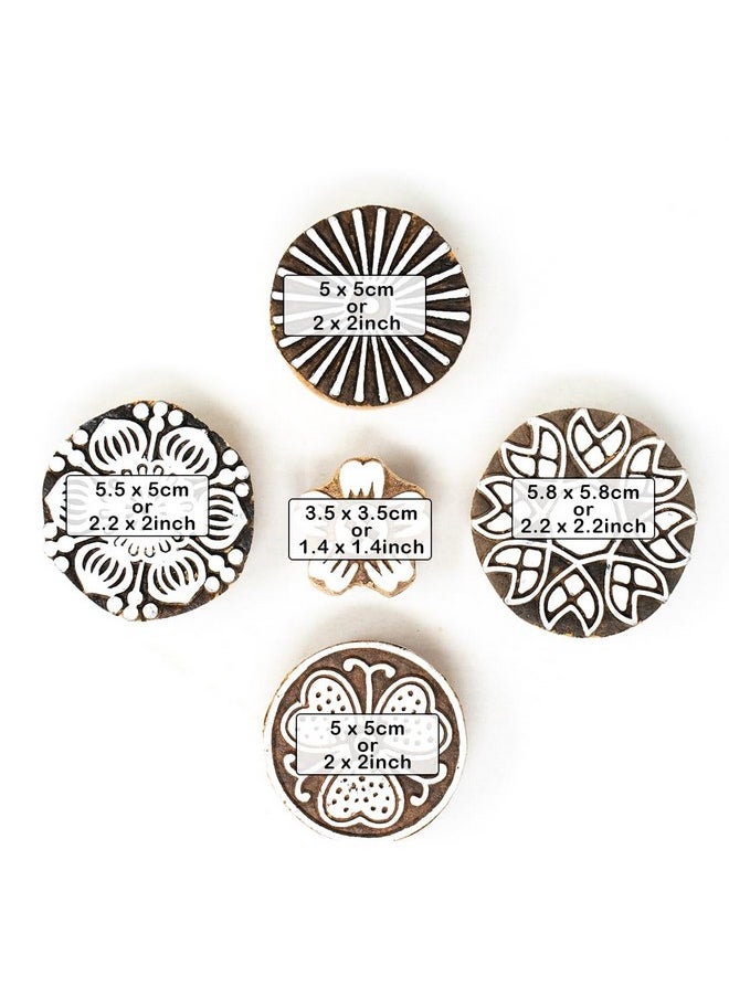Hashcart Wooden Indian Traditional Design Printing Stamps | Set Of 5 | Blocks For Printing Saree Border Dresses / Craft Card Making / Scrapbook / Clay Pottery  - Image 4
