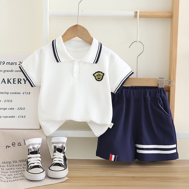 Dropshipping Kidsrens Clothing Wholesale Kidsrens Lapel Preppy Style Short-Sleeved Kidsrens Suit Kidsrens Summer New Polo Shirt T-Shirt White 
