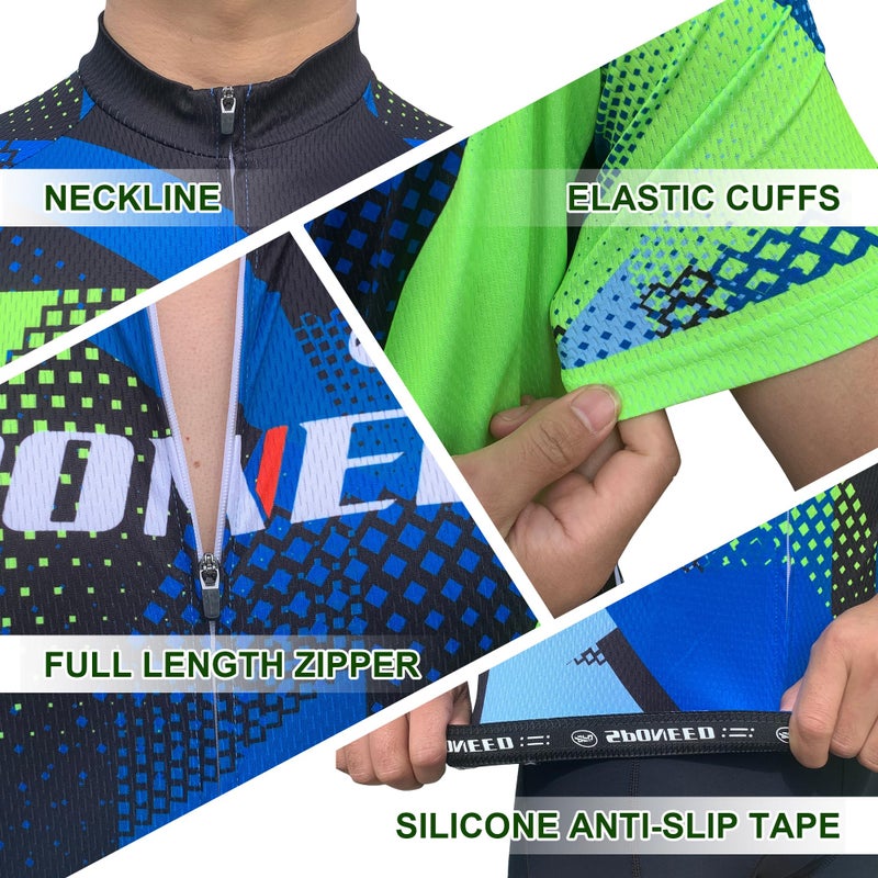 sponeed Men's Biker Jersey Bicycle Shirt Tops Full Zip Breathable US L Multi - Image 3