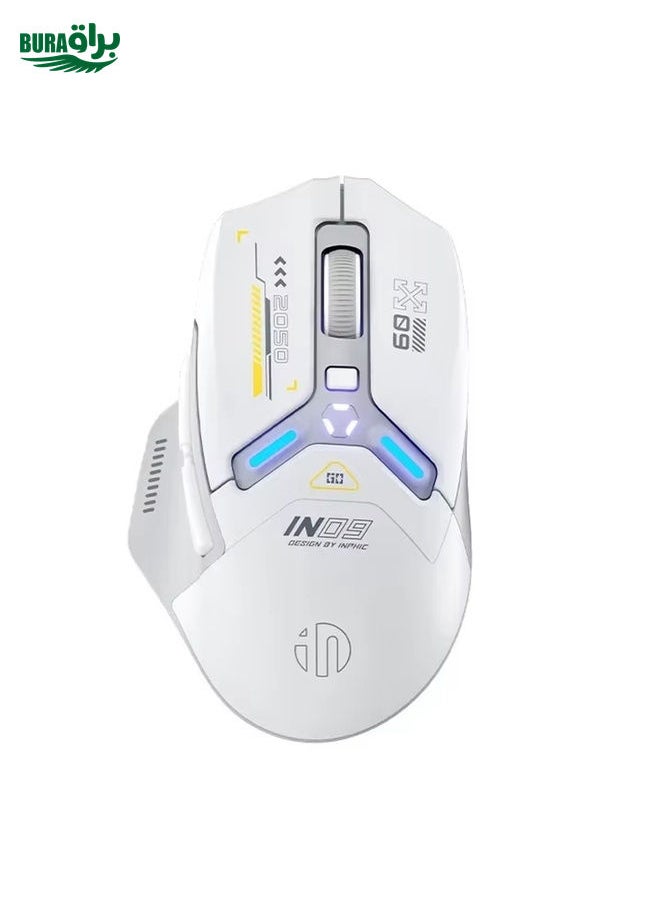 BURAQ - Inphic IN9 Tri-mode Wireless Bluetooth Gaming Office Computer Mouse(White Silent Edition) - Image 1