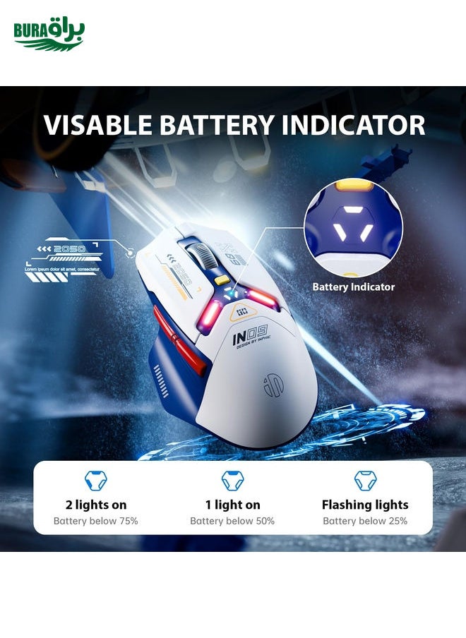BURAQ - Inphic IN9 Tri-mode Wireless Bluetooth Gaming Office Computer Mouse(White Silent Edition) - Image 1