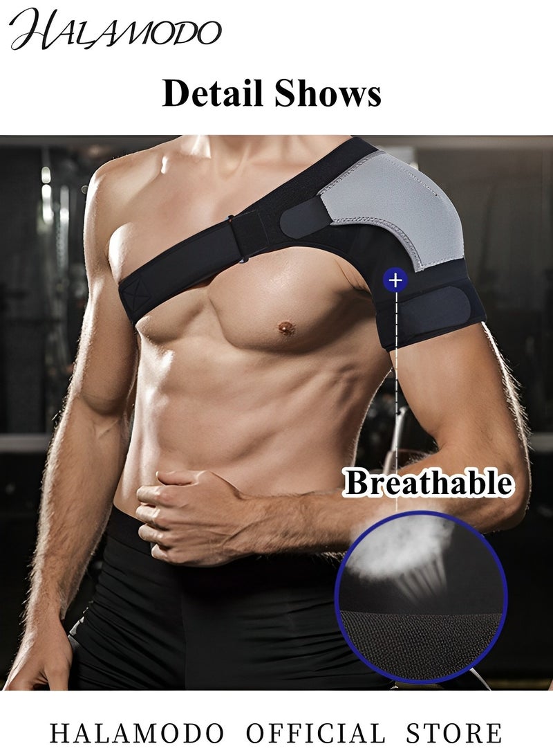 هالامودو دعامة للكتف قابلة للتعديل لدعم الكتف للرجال والنساء دعامة للكتف قابلة للتعديل للدعم والضغط لتخفيف آلام الكفة المدورة الممزقة والمفصل المتردد - Image 3