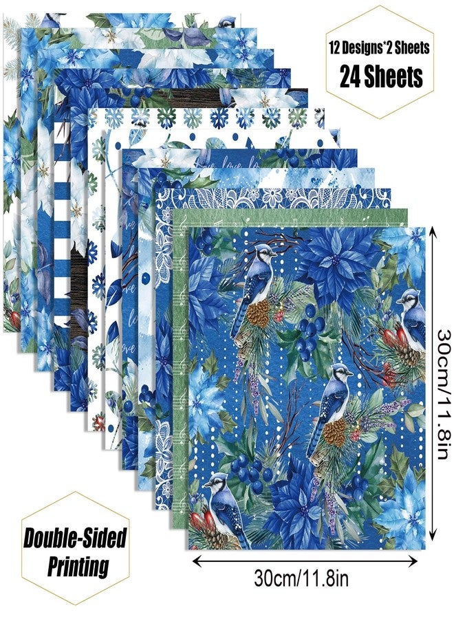 WLXTREE Blue Floral Scrapbook Paper 12x12 Double Sided - 24 Sheets Watercolor Flower Printing Decorative Craft Scrapbooking Paper Pad Junk Journal Supplies for Card Making Background Art Cottagecore Album - Image 2