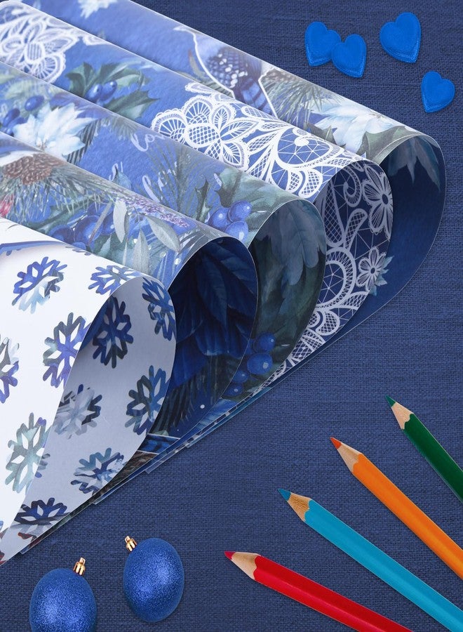 WLXTREE Blue Floral Scrapbook Paper 12x12 Double Sided - 24 Sheets Watercolor Flower Printing Decorative Craft Scrapbooking Paper Pad Junk Journal Supplies for Card Making Background Art Cottagecore Album - Image 4