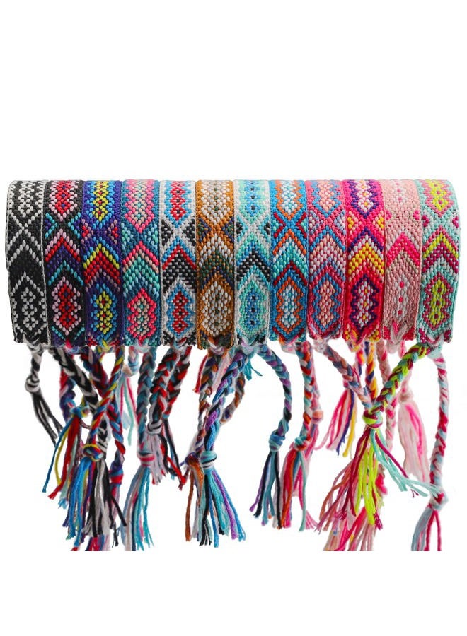 Andblue 12 Pcs Nepal Woven Friendship Bracelets Handmade Braided String Adjustable Bulk Bracelet for Women Kids Girls, Cotton, no gemstone - One Size - Image 1