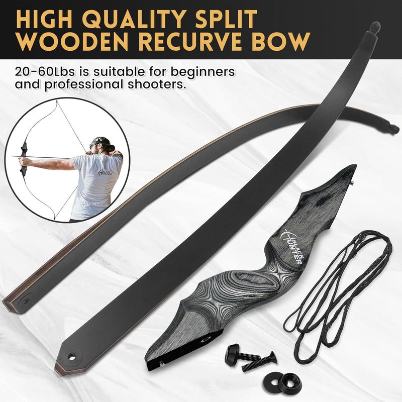 Obert Original Black Hunter Takedown Recurve Bow 60inch with Bamboo Core Limbs Archery Hunting Target Practice - Image 5