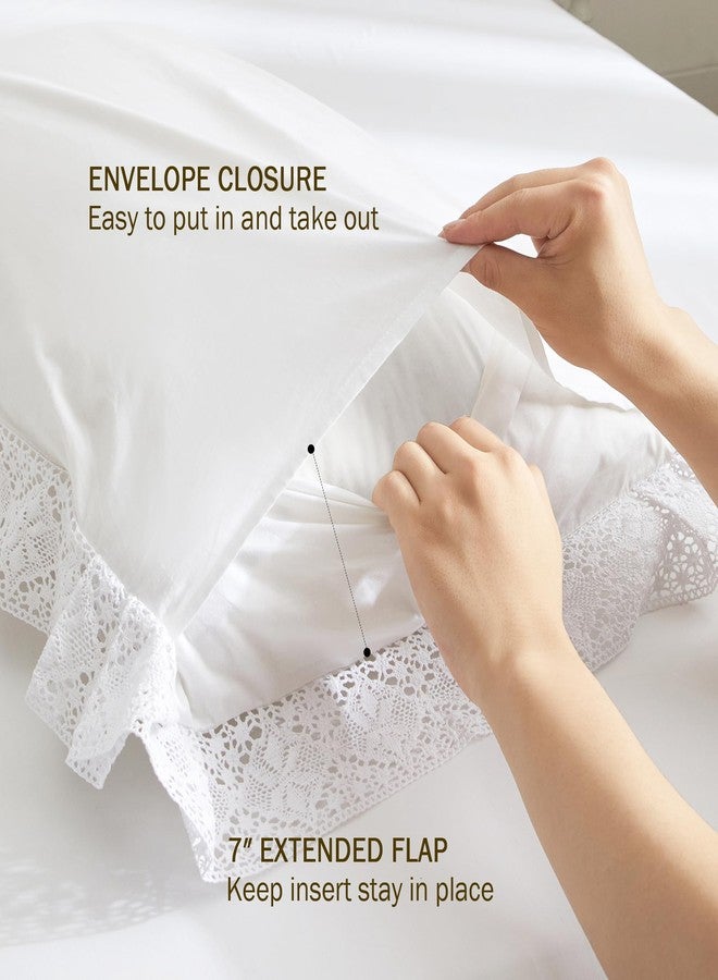 RANZNAZ White Lace Pillow Shams Standard Size Set of 2, 100% Cotton Ruffle Pillow Cases with Embroidered Trim, Elegant Breathable Pillowcases with Envelpoe Closure, 20x26 Inches - Image 4