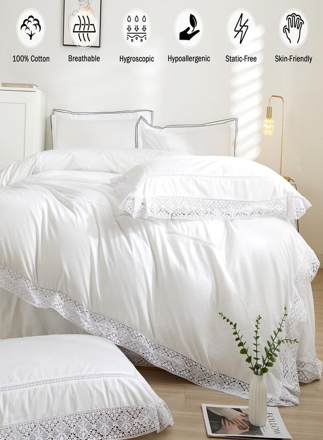 RANZNAZ White Lace Pillow Shams Standard Size Set of 2, 100% Cotton Ruffle Pillow Cases with Embroidered Trim, Elegant Breathable Pillowcases with Envelpoe Closure, 20x26 Inches - Image 2