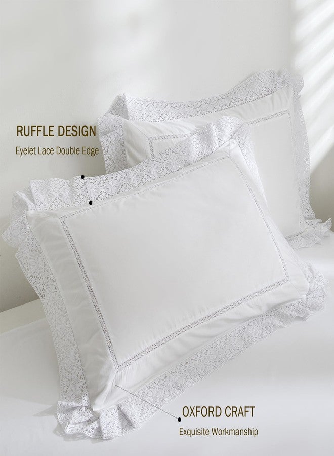 RANZNAZ White Lace Pillow Shams Standard Size Set of 2, 100% Cotton Ruffle Pillow Cases with Embroidered Trim, Elegant Breathable Pillowcases with Envelpoe Closure, 20x26 Inches - Image 5